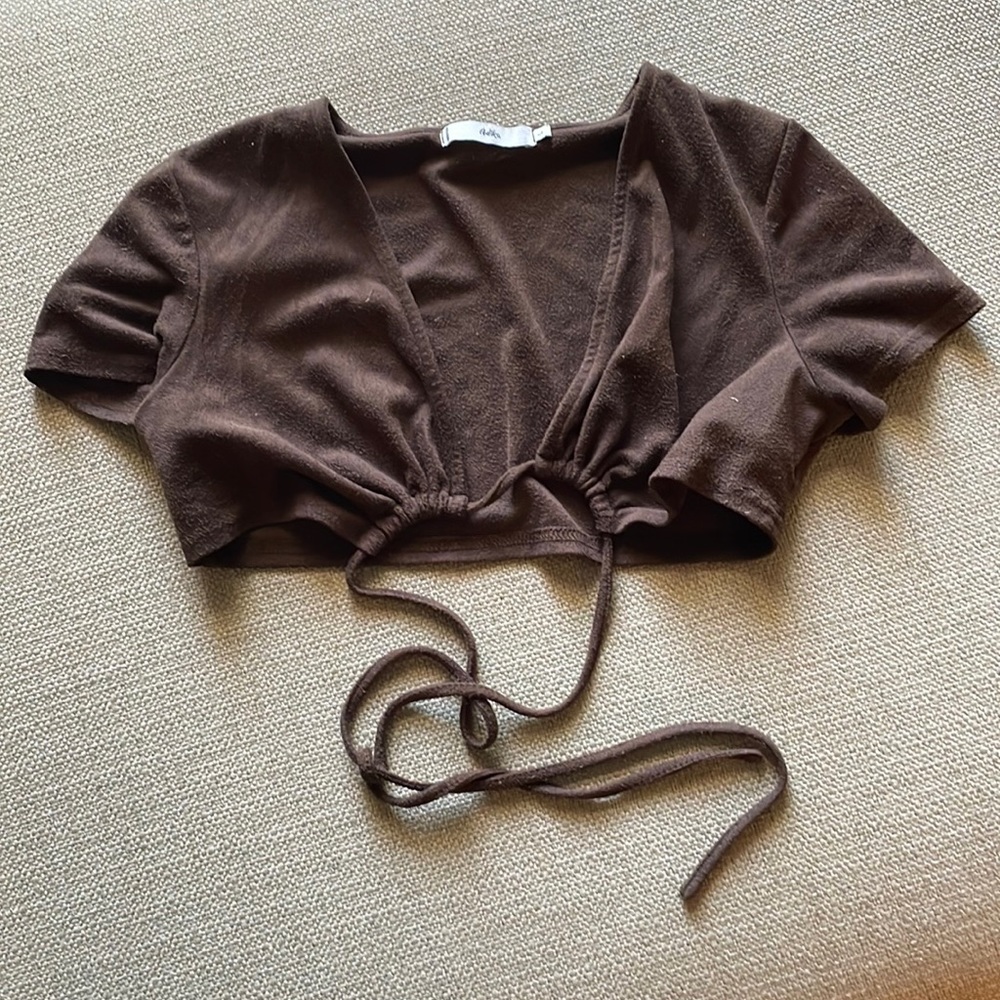 Brown tie around crop top